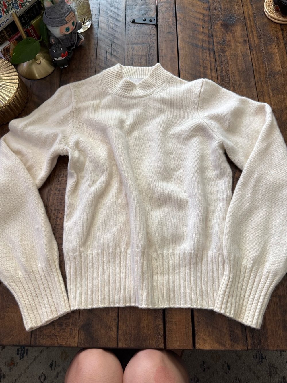Sz XS Reformation Merino Wool Cream Mock Neck Sweater Classic Neutral